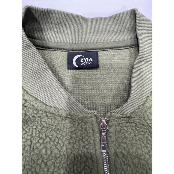 Zyia Active Olive Green and Black Sherpa Fleece Bomber Jacket Size M - Picture 3 of 6